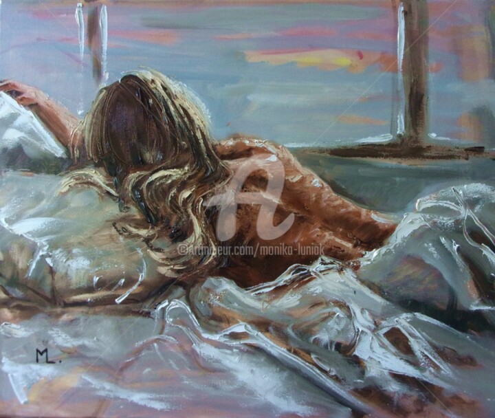 Painting titled "SLEEPING 50x60cm" by Monika Luniak, Original Artwork, Oil