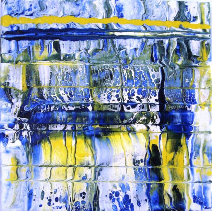 Painting titled "No.6 Blue/yellow ab…" by Monika Mika, Original Artwork, Acrylic