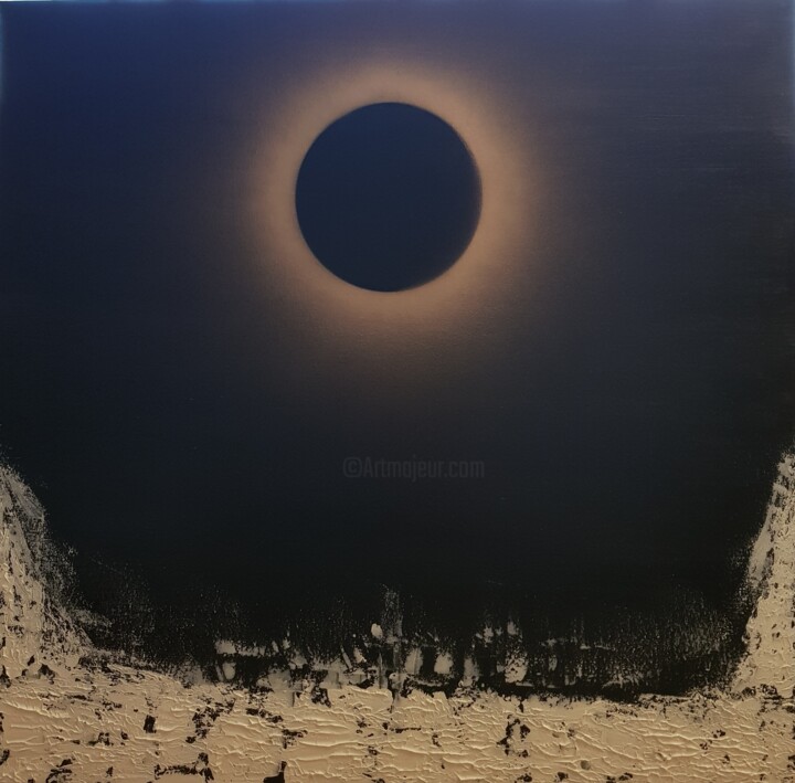 Malarstwo zatytułowany „Eclipse on Arctic” autorstwa Monika Mucha, Oryginalna praca, Akryl Zamontowany na Drewniana rama nos…