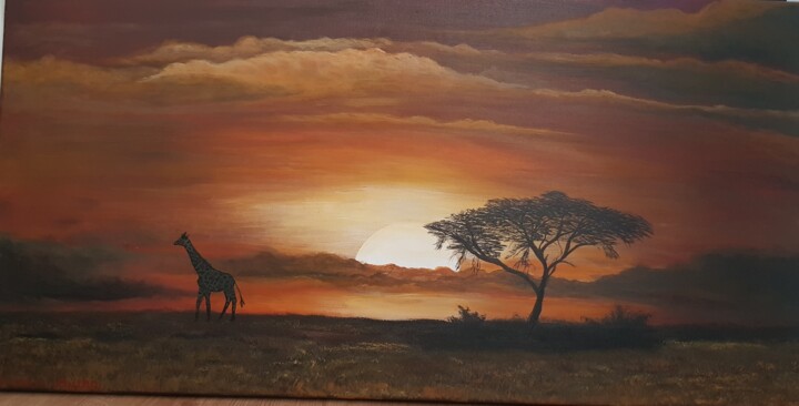 Painting titled "Sunset in Tanzania" by Monika Mucha, Original Artwork, Acrylic