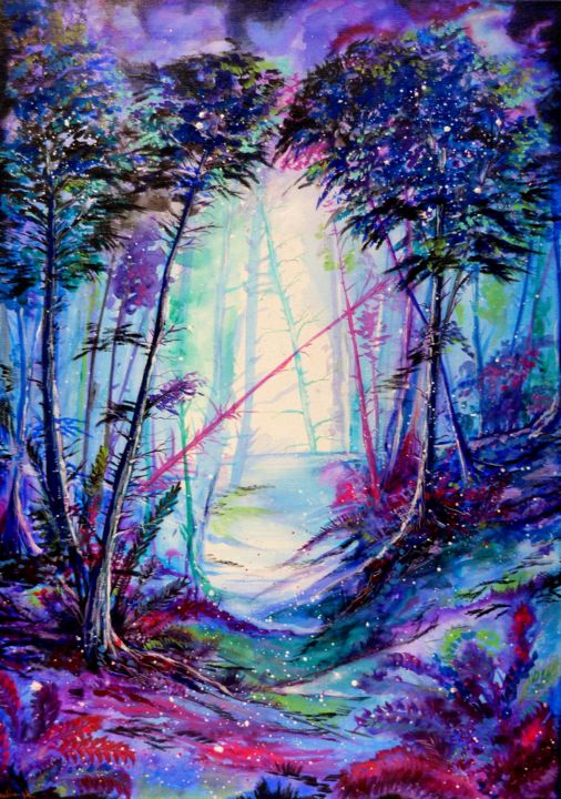 Painting titled "Magical Forest" by Mónika Nikodém, Original Artwork, Acrylic