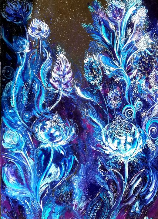 Peinture intitulée "Blu Blu" par Mónika Nikodém, Œuvre d'art originale, Huile