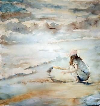 Картина под названием "Girl on the beach" - Monika, Подлинное произведение искусства