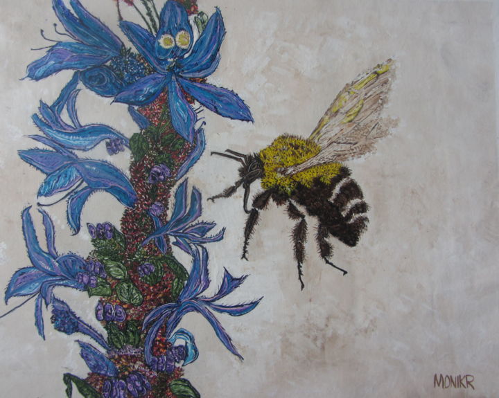Painting titled "Mr. Bee" by Monikr, Original Artwork, Acrylic