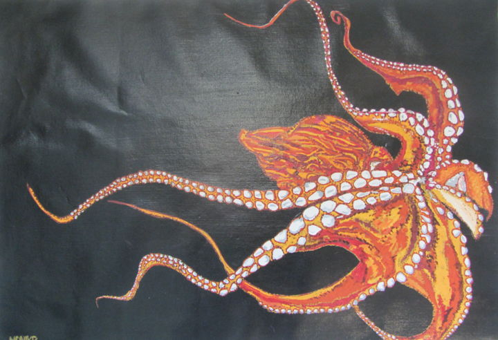 Painting titled "Great Octopus Under…" by Monikr, Original Artwork, Acrylic