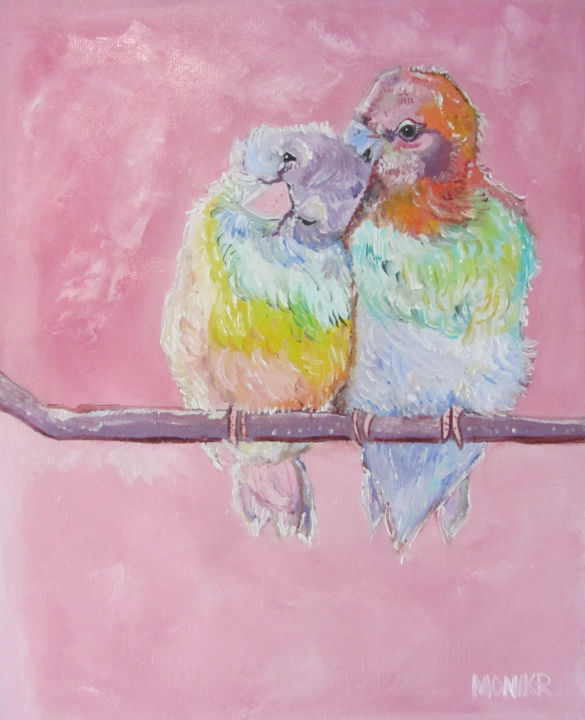Peinture intitulée "Lovebird Love" par Monikr, Œuvre d'art originale, Huile