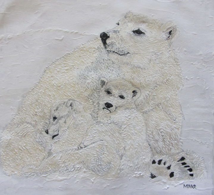 Painting titled "Polar Bear Family" by Monikr, Original Artwork, Acrylic