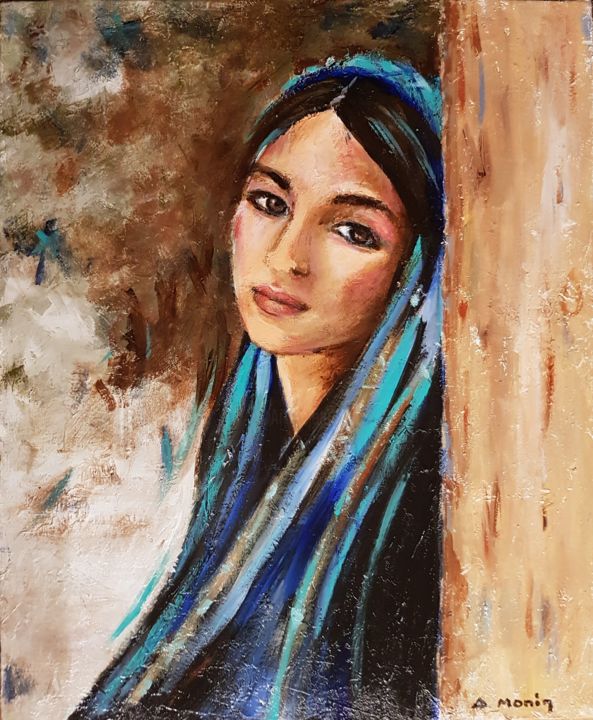Painting titled "l 'Iranienne" by Anne Monin, Original Artwork, Acrylic Mounted on Wood Stretcher frame