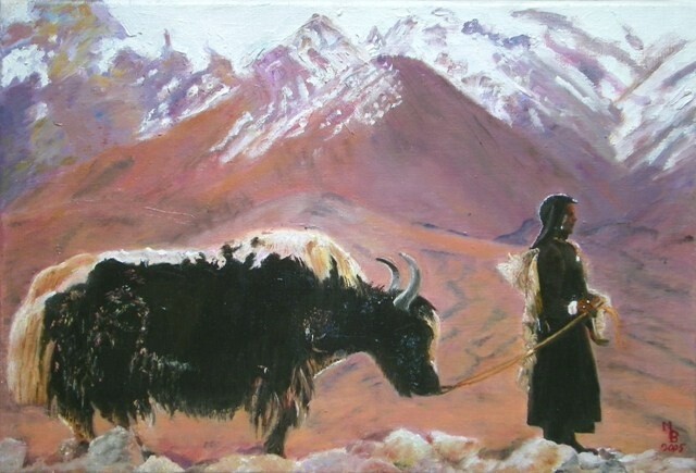 Painting titled "Khampas" by Monique Belleville, Original Artwork, Oil