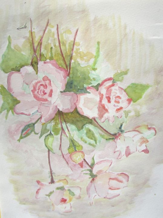 Painting titled "Roses roses" by Monia, Original Artwork, Watercolor