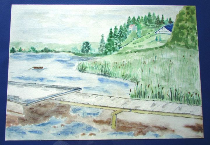 Peinture intitulée "Petit pont de bois" par Monia, Œuvre d'art originale, Aquarelle