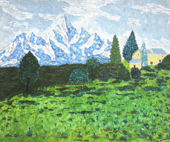 Painting titled "La montagne bleue" by Monia, Original Artwork, Acrylic
