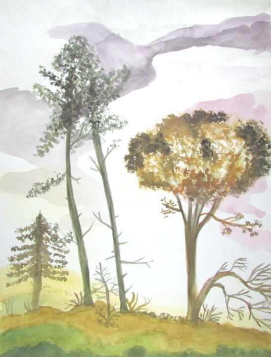 Malerei mit dem Titel "Arbres" von Monia, Original-Kunstwerk, Aquarell