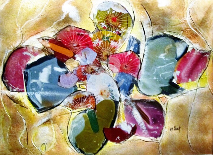 Colagens intitulada "Fleurs Ombrelles" por Monique Chef, Obras de arte originais
