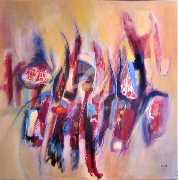 Painting titled "Jour de Fête" by Monique Chef, Original Artwork, Acrylic Mounted on Wood Stretcher frame