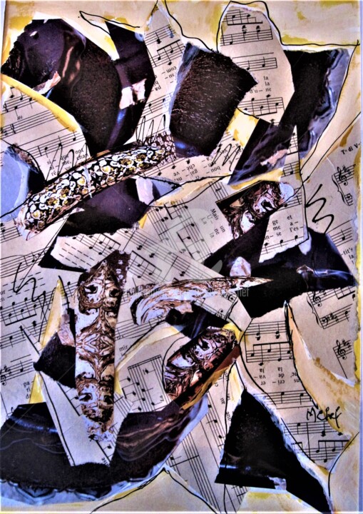 Collages titled "Quelques notes de m…" by Monique Chef, Original Artwork, Collages