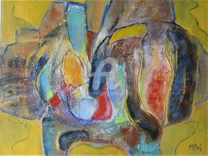 Картина под названием "Abstraction" - Monique Chef, Подлинное произведение искусства, Акрил Установлен на Деревянная рама дл…