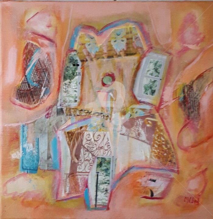 Картина под названием "Les Fenêtres" - Monique Chef, Подлинное произведение искусства, Акрил Установлен на Деревянная рама д…