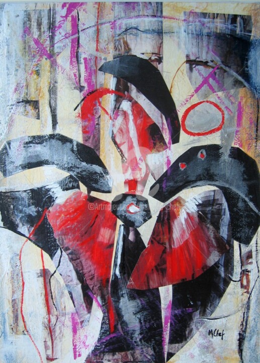 Painting titled "Rouge et noir" by Monique Chef, Original Artwork, Acrylic