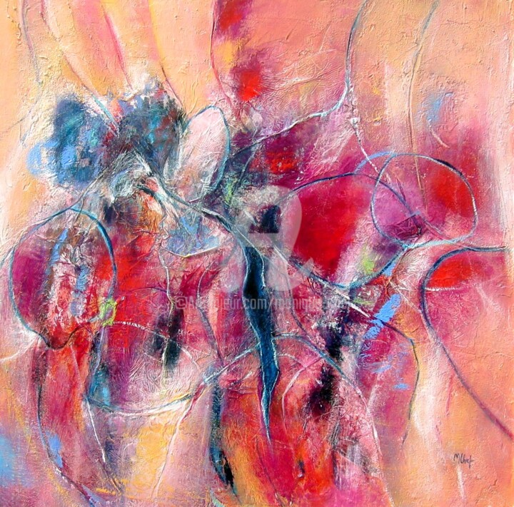 Pittura intitolato "Composition rouge" da Monique Chef, Opera d'arte originale, Acrilico