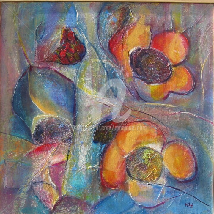 Painting titled "composition-florale…" by Monique Chef, Original Artwork, Acrylic