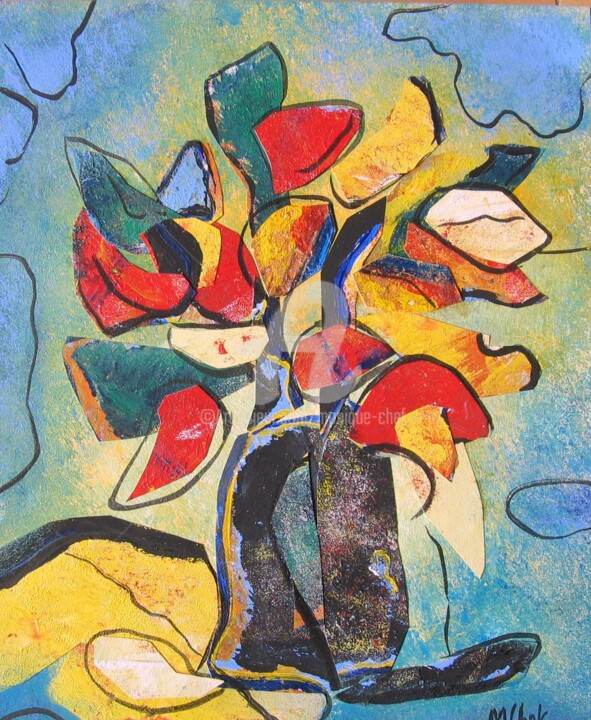 Collages intitulée "Bouquet 1" par Monique Chef, Œuvre d'art originale