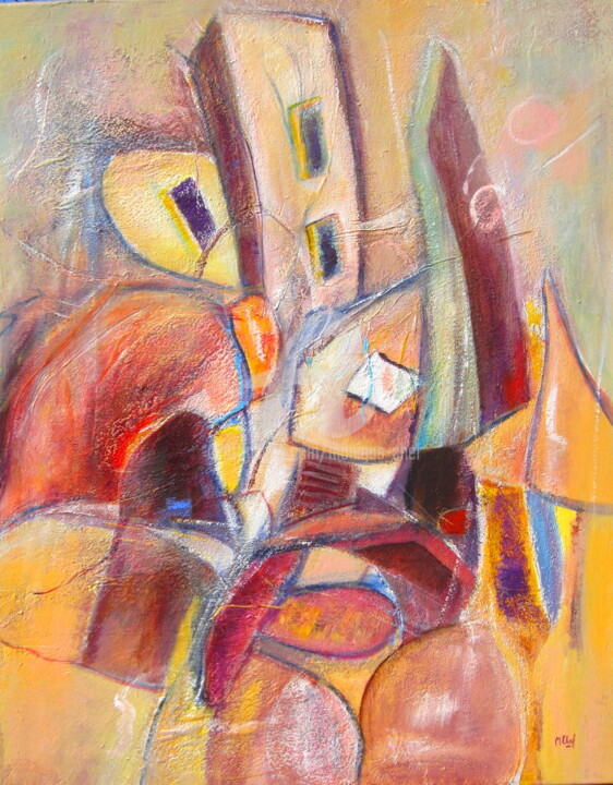 Peinture intitulée "Construction" par Monique Chef, Œuvre d'art originale, Acrylique