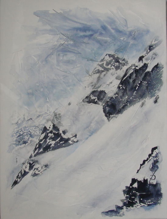 Painting titled "HIVERS EN MONTAGNE 1" by Monique Darry, Original Artwork, Ink