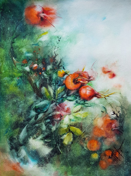 Painting titled "Rosa.jpg" by Monique Delord, Original Artwork, Watercolor