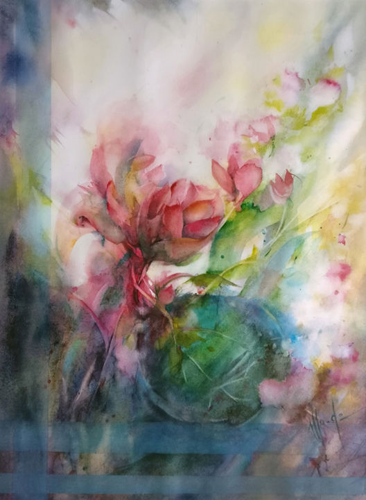 Painting titled "Artichaut rose.jpg" by Monique Delord, Original Artwork, Watercolor