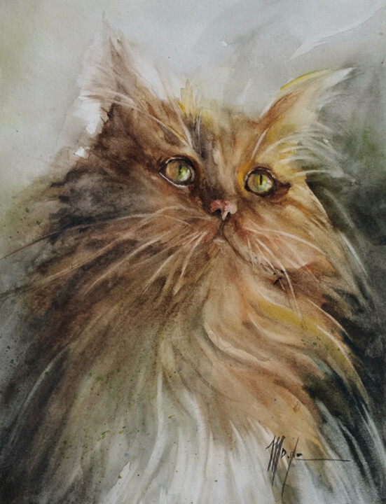 Painting titled "Beau minet.jpg" by Monique Delord, Original Artwork, Watercolor