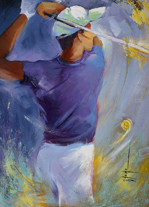 Painting titled "Golfeur..jpg" by Monique Delord, Original Artwork, Oil