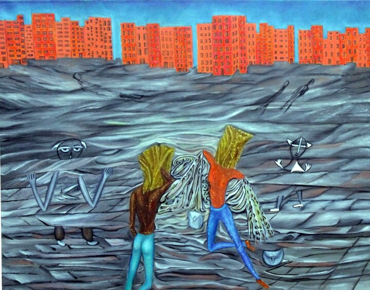 Peinture intitulée "Paysage urbain II" par Monique-Laurence Jury, Œuvre d'art originale, Huile Monté sur Châssis en bois