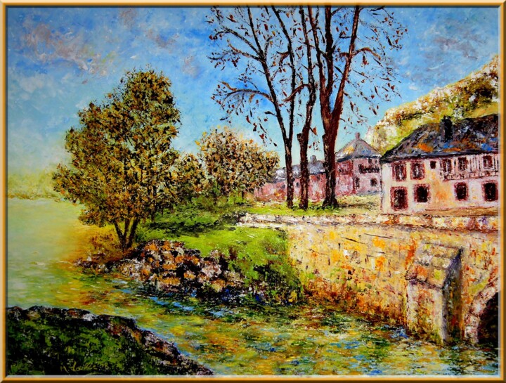 Картина под названием "La Seine aux Andelys" - Monique Laville, Подлинное произведение искусства, Масло Установлен на Деревя…