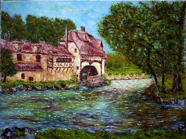 Peinture intitulée "Le moulin de Fourge…" par Monique Laville, Œuvre d'art originale, Huile