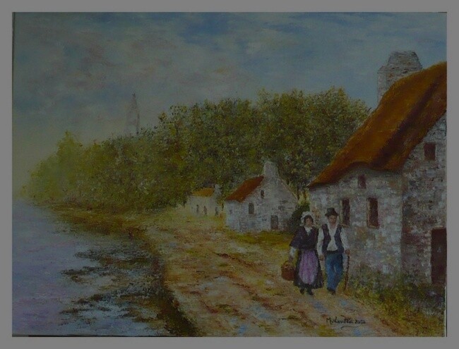 Painting titled "Paysage breton" by Monique Laville, Original Artwork, Oil