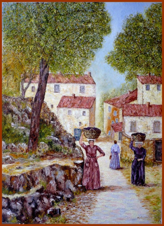 Peinture intitulée "une-route-a-contes-…" par Monique Laville, Œuvre d'art originale, Huile