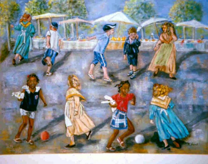 Peinture intitulée "fête des enfants" par Monique Navet, Œuvre d'art originale