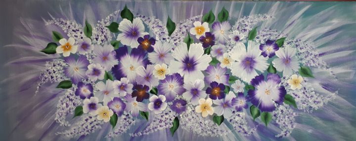 Peinture intitulée "coussin de fleurs" par Monique Schoonenburg (MSC), Œuvre d'art originale, Acrylique