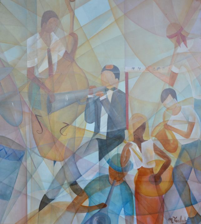 Painting titled "musiciens" by Monique Tackels, Original Artwork, Oil