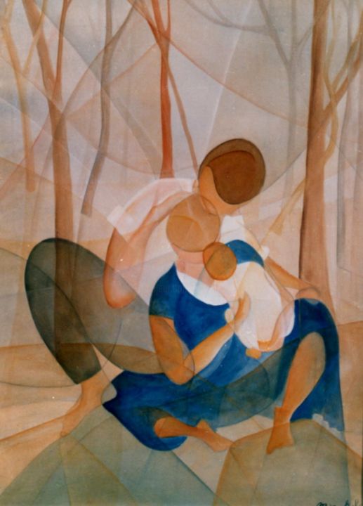 Pittura intitolato "maternité" da Monique Tackels, Opera d'arte originale, Olio