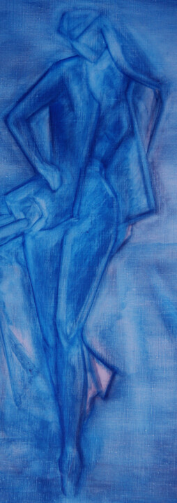 Malerei mit dem Titel "L'Avenir en bleu" von Monique Vivian, Original-Kunstwerk, Öl