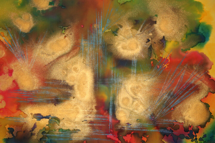 Peinture intitulée "Explosion Stellaire" par Monique Vivian, Œuvre d'art originale, Aquarelle