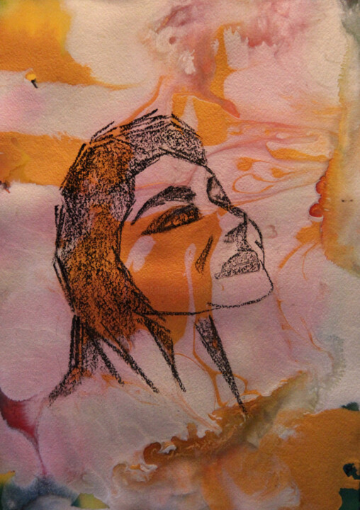 Malerei mit dem Titel "Visage Atlante - Ma…" von Monique Vivian, Original-Kunstwerk, Aquarell