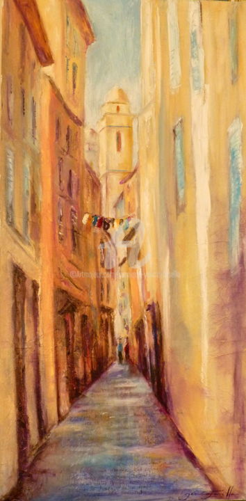 Peinture intitulée "rue à Bastia" par Monique Yenco Fusella, Œuvre d'art originale
