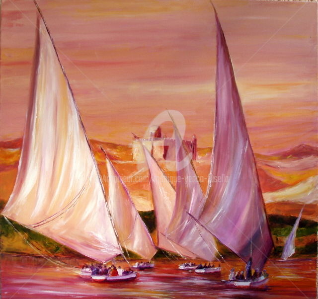 Painting titled "les felouques" by Monique Yenco Fusella, Original Artwork