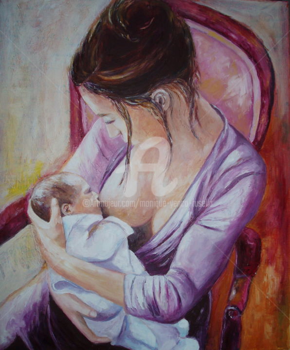 Painting titled "maternité" by Monique Yenco Fusella, Original Artwork