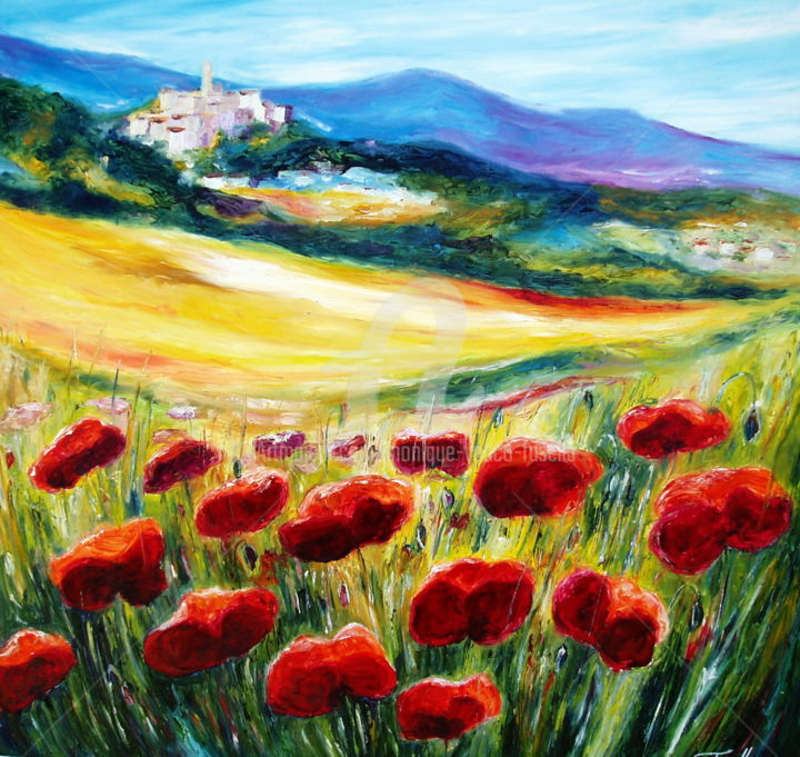 Painting titled "le village de Furia…" by Monique Yenco Fusella, Original Artwork