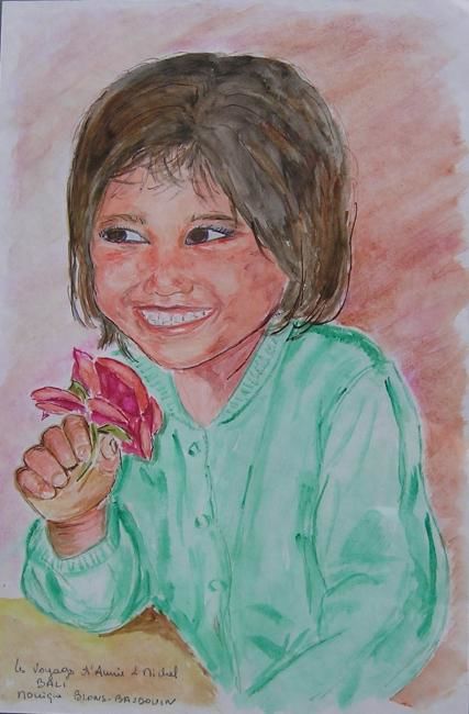 Peinture intitulée "La petite fille à l…" par Monique Blons Baudouin, Œuvre d'art originale,