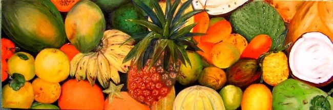 Painting titled "Fruits Exotiques" by Monique Arnold-Frigerio (ARNOLD), Original Artwork